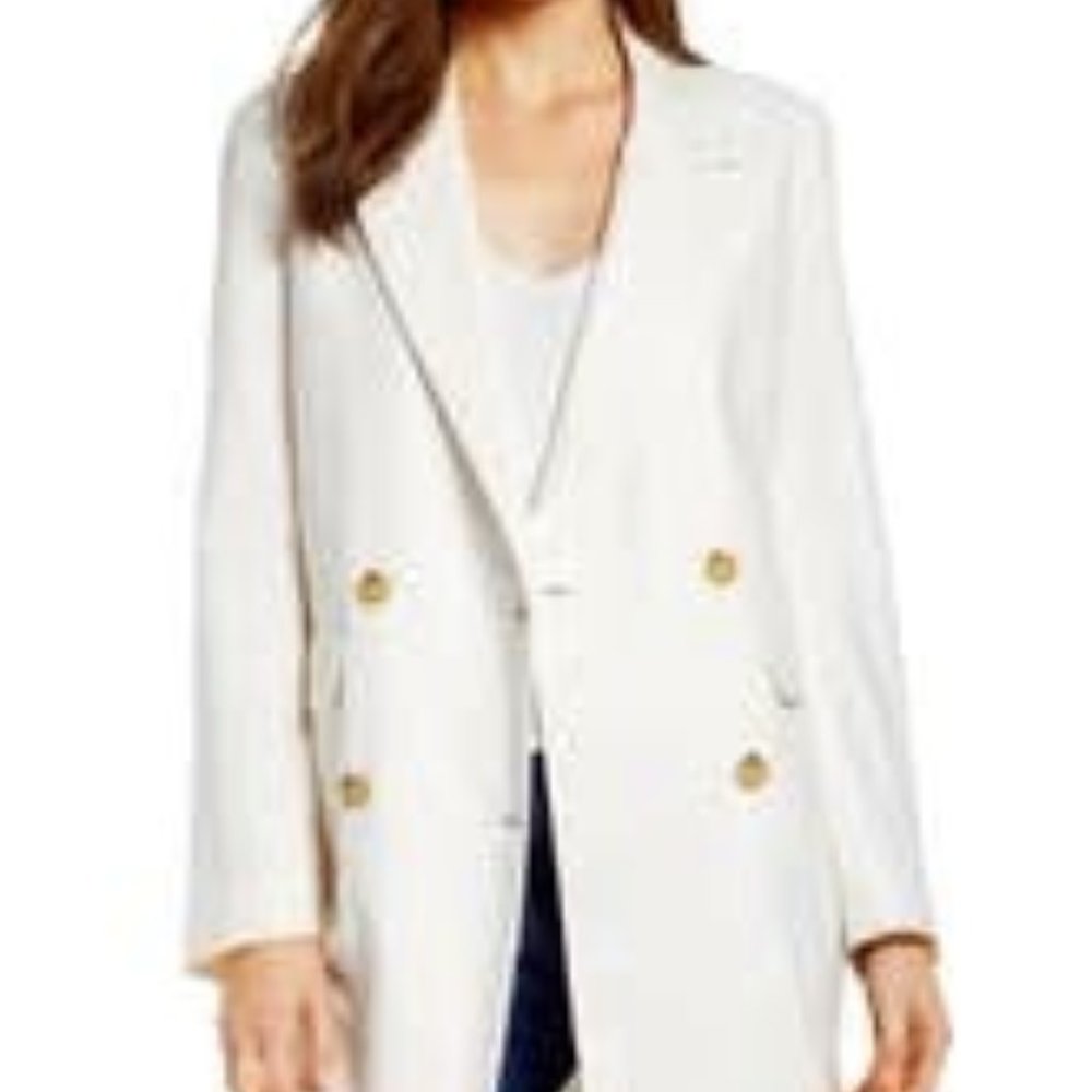 Prima Double-Breasted Long Linen & Cotton Jacket Sz Small NWT